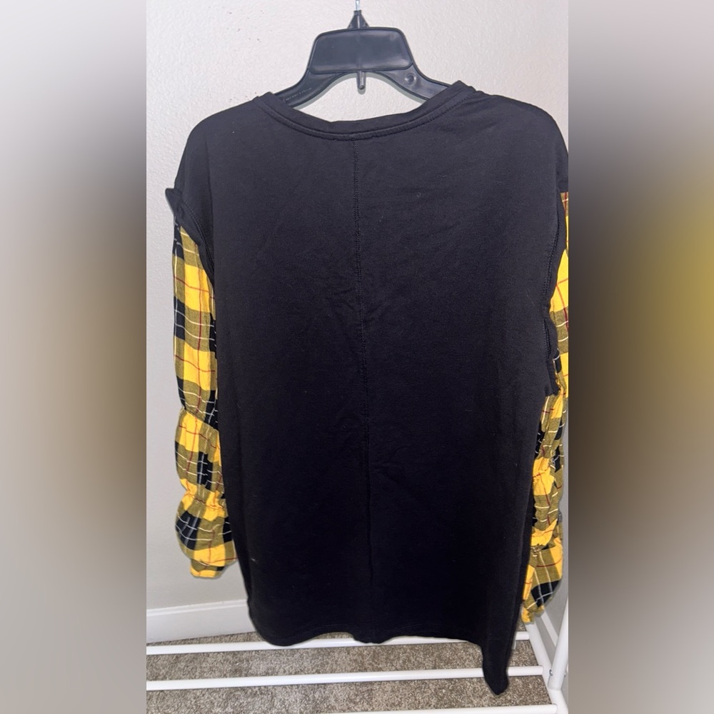 Black and Yellow Plaid Sleeve Tunic Sz XL - Picture 2 of 7